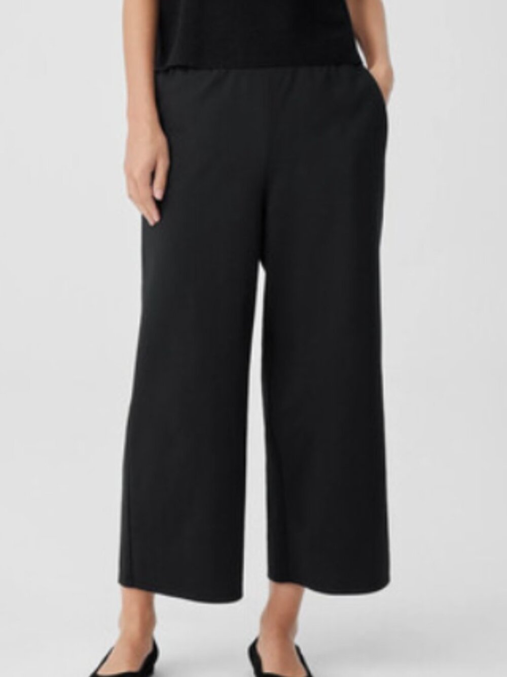 Eileen Fisher Washable Stretch Crepe Wide Leg Pant Black Elastic Waist size 2X